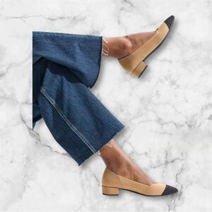 Rothy's Two-Tone Beige and Black Pointed Toe Flats
